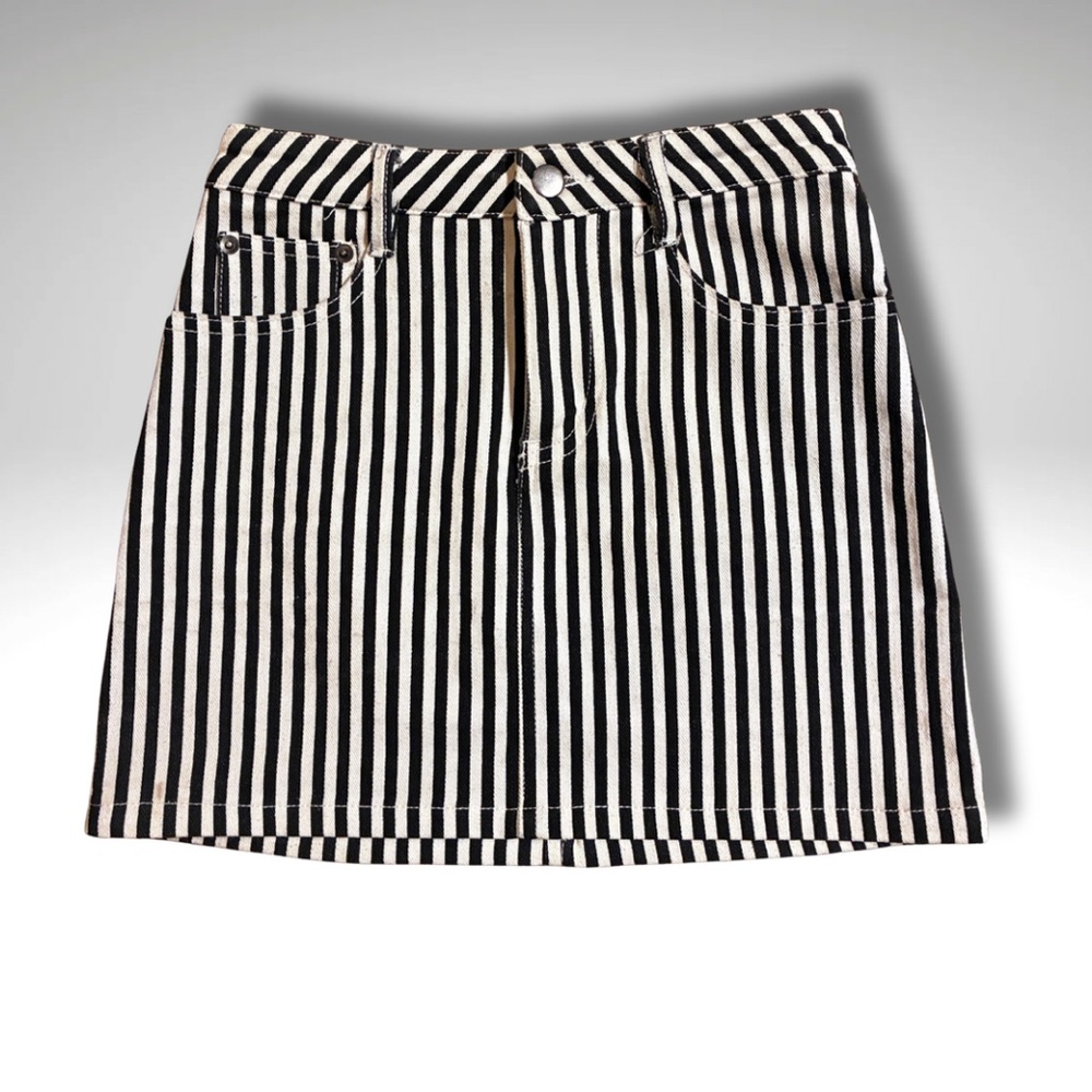 Native Daughters’ Black & White Striped Women's Cotton Denim Mini Skirt XS